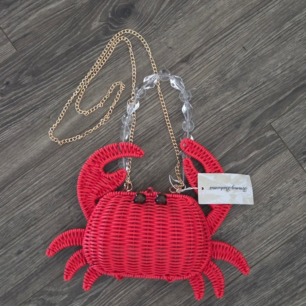 Tommy Bahama Crab Wicker Crossbody Bag Red Nautical Novelty Vacation NEW - Picture 2 of 9